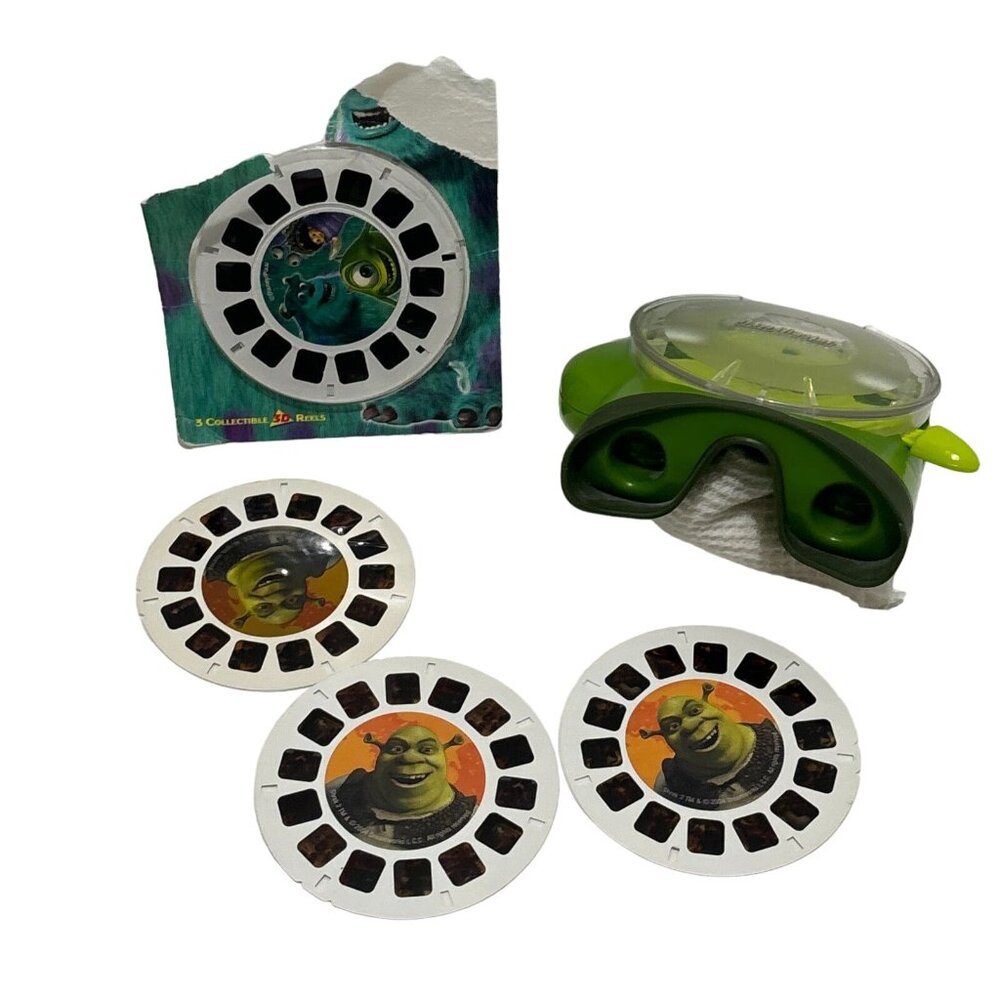 Vtg View-Master Viewer Shrek Monster Inc. 6 Reels Green Fisher-Price Toy 2002